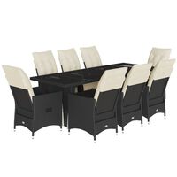 vidaXL 9-tlg. Garten-Bistro-Set mit Kissen Schwarz Poly Rattan