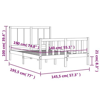 vidaXL Massivholzbett mit Kopfteil Schwarz 140x190 cm