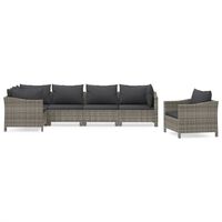 vidaXL 6-tlg. Garten-Lounge-Set mit Kissen Grau Poly Rattan