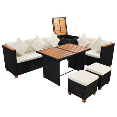 vidaXL 7-tlg. Garten-Lounge-Set mit Auflagen Poly Rattan Schwarz