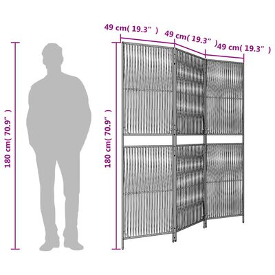 vidaXL Paravent 3-tlg. Grau Poly Rattan