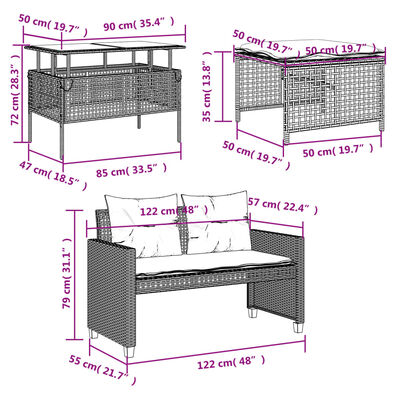 vidaXL 4-tlg. Garten-Sofagarnitur mit Kissen Beige Poly Rattan Glas