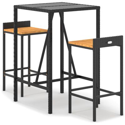 vidaXL 3-tlg. Gartenbar-Set Schwarz Poly Rattan & Massivholz Akazie