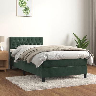 vidaXL Boxspringbett mit Matratze Dunkelgrün 100x200 cm Samt