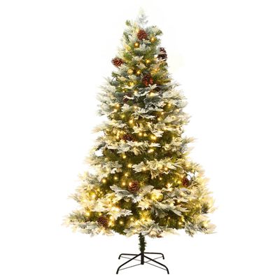 vidaXL Weihnachtsbaum mit Beleuchtung und Kiefernzapfen Grün 195 cm