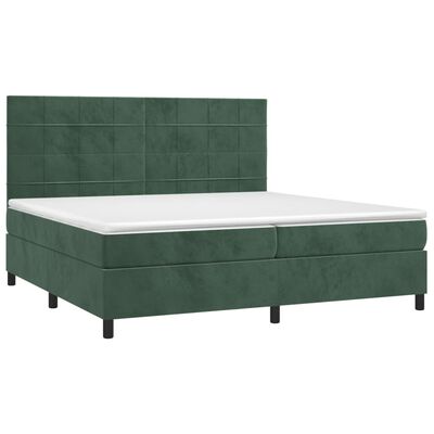 vidaXL Boxspringbett mit Matratze & LED Dunkelgrün 200x200 cm Samt