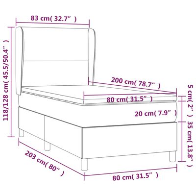 vidaXL Boxspringbett mit Matratze Schwarz 80x200 cm Stoff