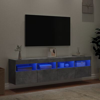 vidaXL TV-Wandschränke mit LED-Leuchten 2 Stk. Betongrau 80x30x40 cm