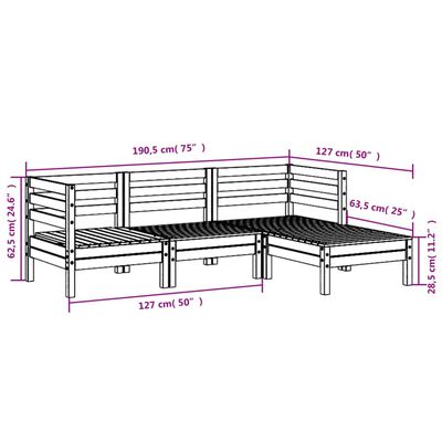 vidaXL Gartensofa 3-Sitzer mit Hocker Weiß Massivholz Kiefer