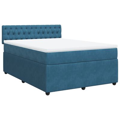 vidaXL Boxspringbett mit Matratze Blau 140x190 cm Samt