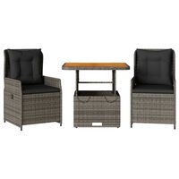 vidaXL 3-tlg. Bistro-Set mit Kissen Grau Poly Rattan