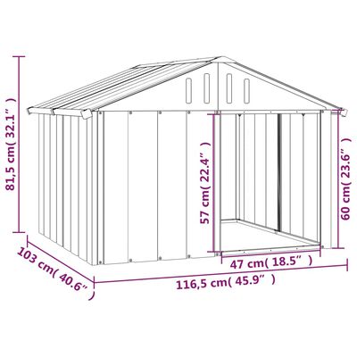 vidaXL Hundehütte Anthrazit 116,5x103x81,5 cm Verzinkter Stahl