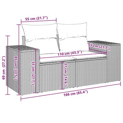 vidaXL 10-tlg. Garten-Sofagarnitur mit Kissen Grau Poly Rattan