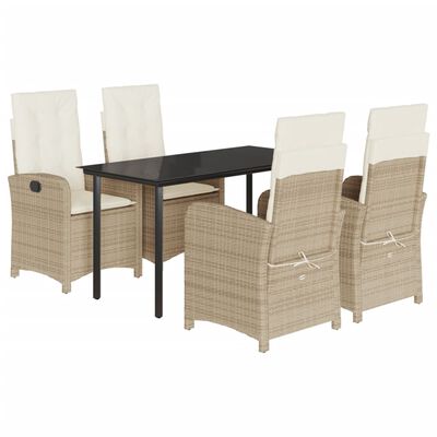 vidaXL 5-tlg. Garten-Essgruppe mit Kissen Beige Poly Rattan