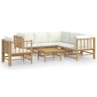 vidaXL 7-tlg. Garten-Lounge-Set mit Cremeweißen Kissen Bambus