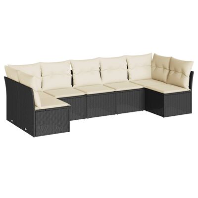 vidaXL 7-tlg. Garten-Sofagarnitur mit Kissen Schwarz Poly Rattan