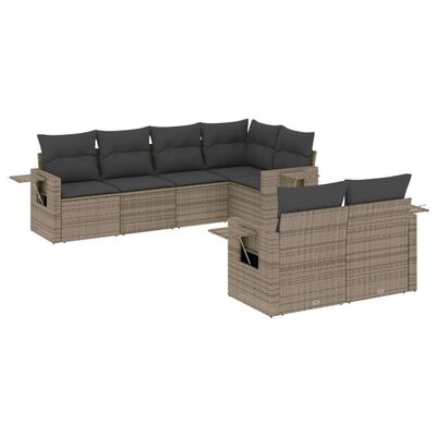 vidaXL 7-tlg. Garten-Sofagarnitur mit Kissen Grau Poly Rattan