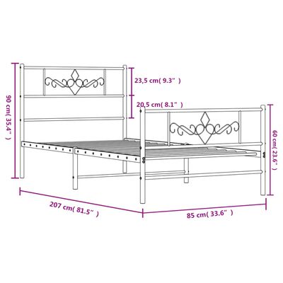 vidaXL Bettgestell mit Kopf- und Fußteil Metall Schwarz 80x200 cm