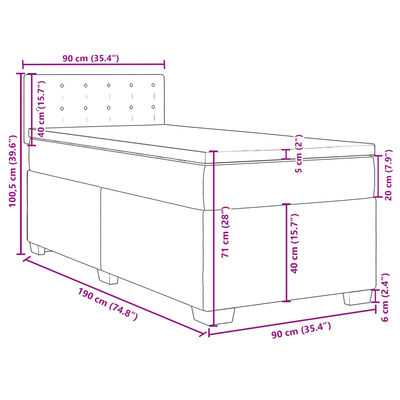 vidaXL Boxspringbett mit Matratze Hellgrau 90x200 cm Stoff