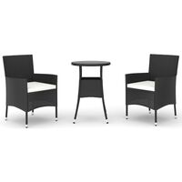 vidaXL 3-tlg. Garten-Bistro-Set mit Kissen Schwarz Poly Rattan