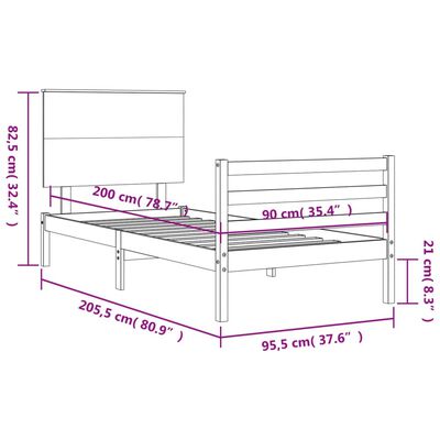 vidaXL Massivholzbett mit Kopfteil Weiß 90x200 cm