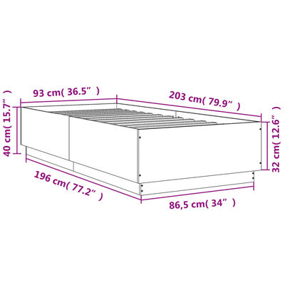 vidaXL Bettgestell Räuchereiche 90x200 cm Holzwerkstoff