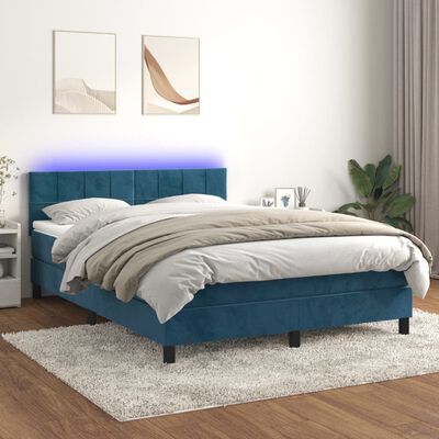 vidaXL Boxspringbett mit Matratze & LED Dunkelblau 140x190 cm Samt