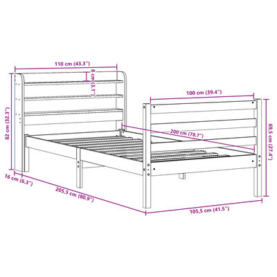 vidaXL Bettgestell mit Kopfteil ohne Matratze Weiß 100x200 cm