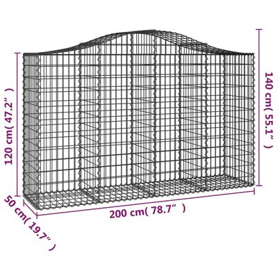 vidaXL Gabionen mit Hochbogen 2 Stk. 200x50x120/140cm Verzinktes Eisen