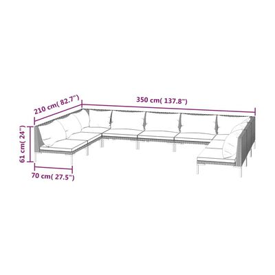 vidaXL 9-tlg. Garten-Lounge-Set mit Kissen Poly Rattan Dunkelgrau