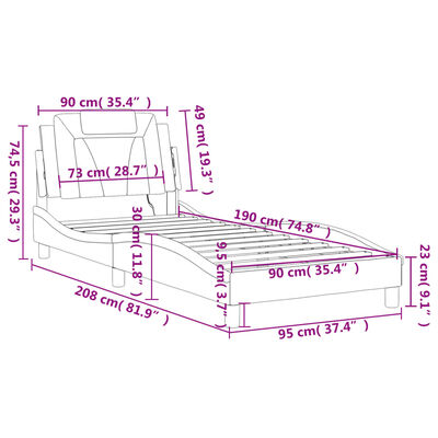 vidaXL Bettgestell mit LED Weiß 90x190 cm Kunstleder