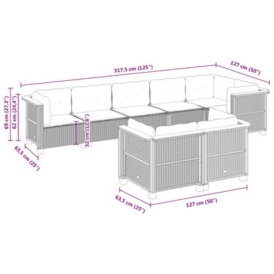 vidaXL 8-tlg. Garten-Sofagarnitur mit Kissen Grau Poly Rattan