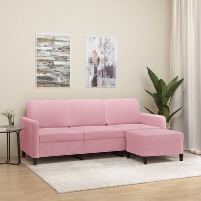 vidaXL 3-Sitzer-Sofa mit Hocker Rosa 180 cm Samt