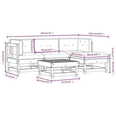 vidaXL 5-tlg. Garten-Lounge-Set mit Kissen Massivholz