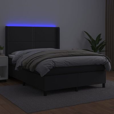 vidaXL Boxspringbett mit Matratze & LED Schwarz 140x200 cm Kunstleder