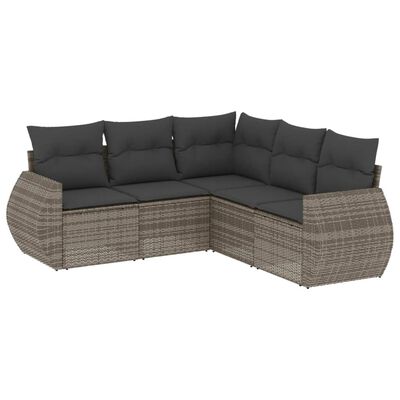 vidaXL 5-tlg. Garten-Sofagarnitur mit Kissen Grau Poly Rattan