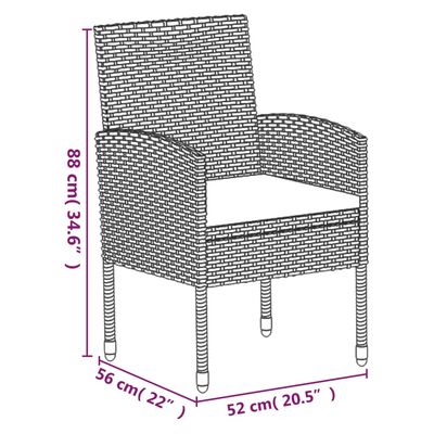 vidaXL 7-tlg. Garten-Essgruppe mit Kissen Schwarz Poly Rattan