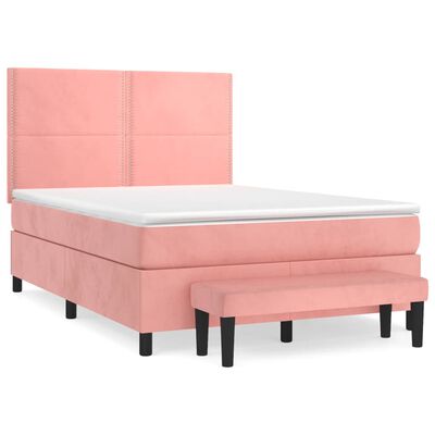 vidaXL Boxspringbett mit Matratze Rosa 140x200 cm Samt