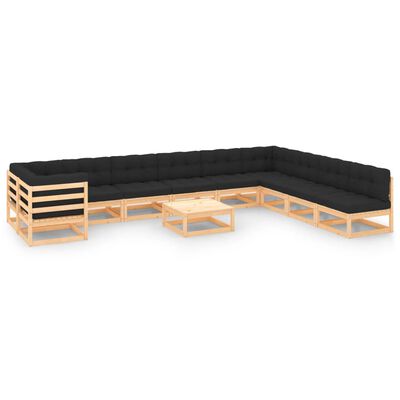 vidaXL 11-tlg. Garten-Lounge-Set mit Kissen Massivholz Kiefer