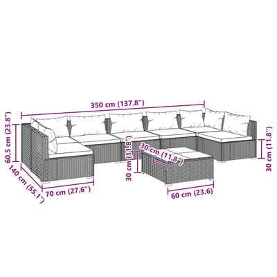 vidaXL 8-tlg. Garten-Lounge-Set mit Kissen Poly Rattan Braun