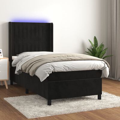 vidaXL Boxspringbett mit Matratze & LED Schwarz 100x200 cm Samt