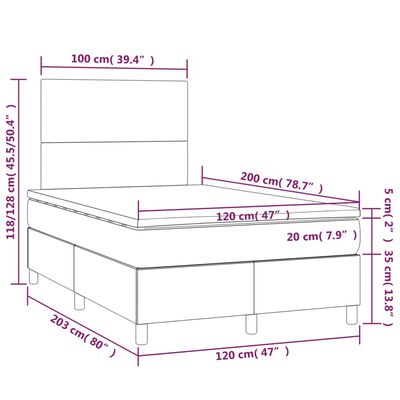 vidaXL Boxspringbett mit Matratze Grau 120x200 cm Kunstleder