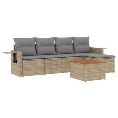 vidaXL 6-tlg. Garten-Sofagarnitur mit Kissen Beige Poly Rattan