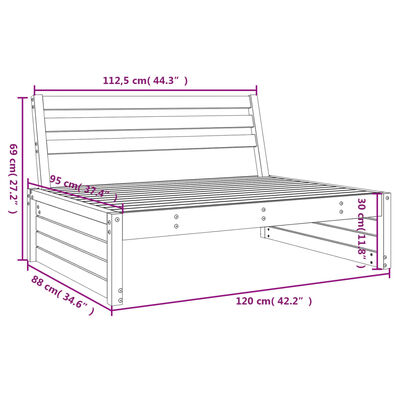 vidaXL Garten-Mittelsofa Weiß 120x80 cm Massivholz Kiefer