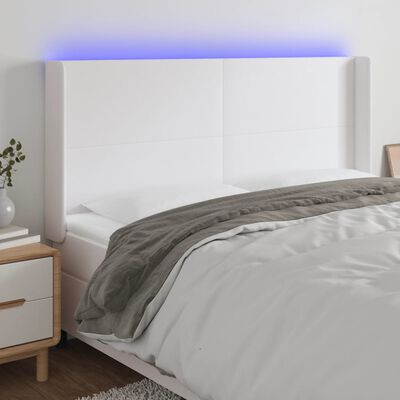 vidaXL LED Kopfteil Weiß 183x16x118/128 cm Kunstleder