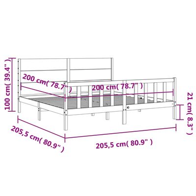 vidaXL Massivholzbett mit Kopfteil Schwarz 200x200 cm