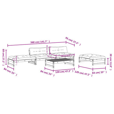 vidaXL 5-tlg. Garten-Lounge-Set mit Kissen Schwarz Massivholz