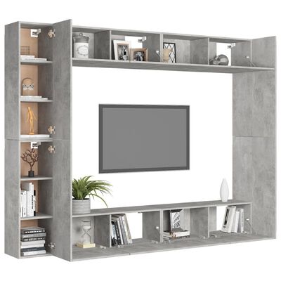 vidaXL 8-tlg. TV-Schrank-Set Betongrau Holzwerkstoff