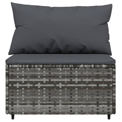 vidaXL Garten-Mittelsofas mit Kissen 2 Stk. Grau Poly Rattan