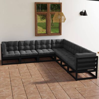 vidaXL 7-tlg. Garten-Lounge-Set mit Kissen Massivholz Kiefer